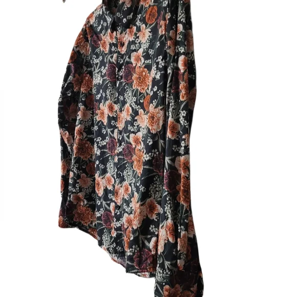 Guess Floral Button-Down Shirt Size Medium Black Red - Picture 3 of 6